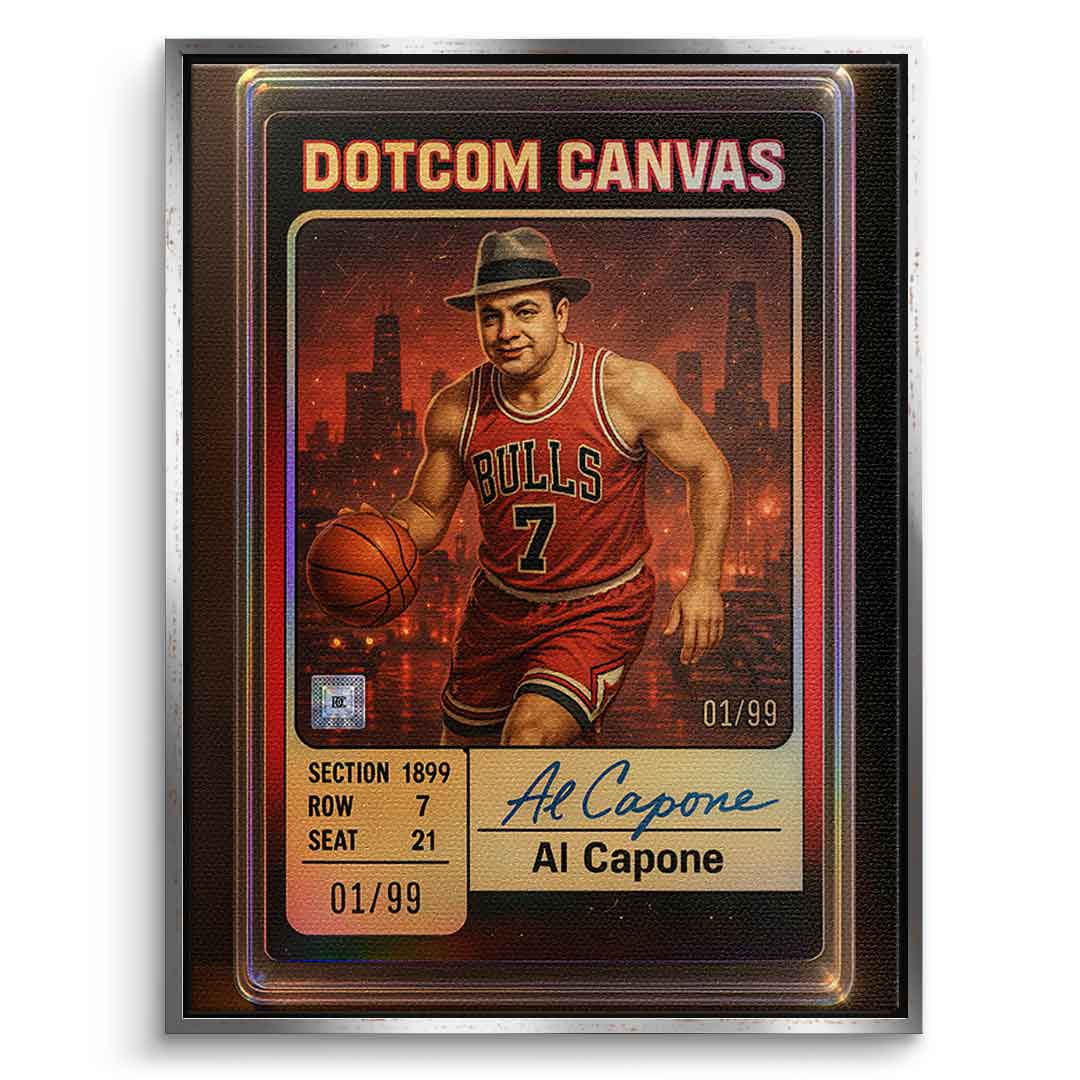 DOTCOMCANVAS Al Capone Basketball Card Leinwandbild Front Silber Rahmen