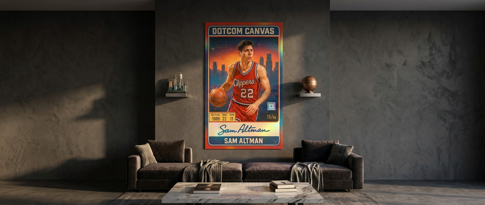DOTCOMCANVAS Sam Altman Basketball Card Poster Banner 21:9 Website-Hero