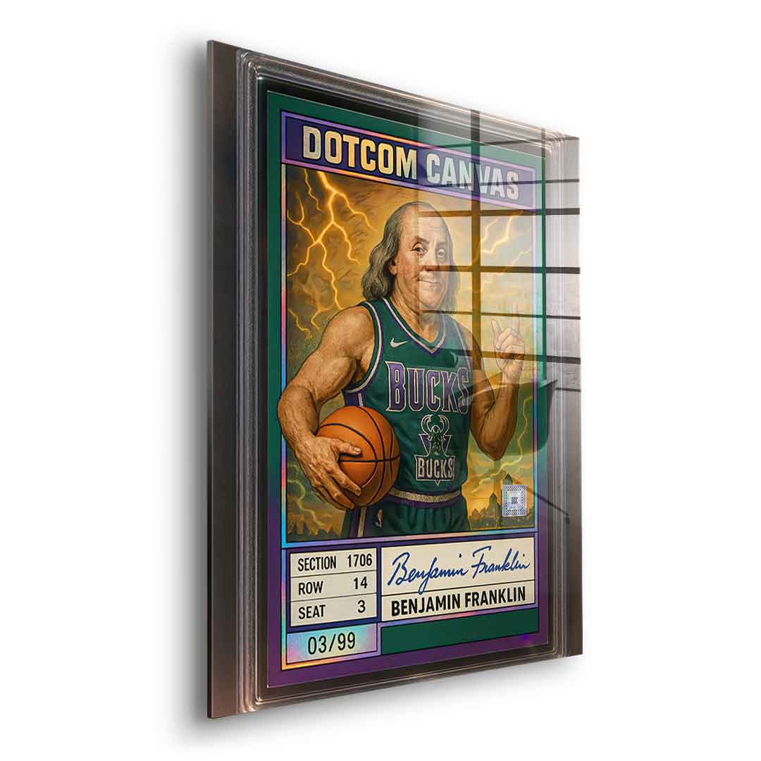 DOTCOMCANVAS® Benjamin Franklin Basketball Card Acrylglasbild ohne Rahmen Seitenansicht