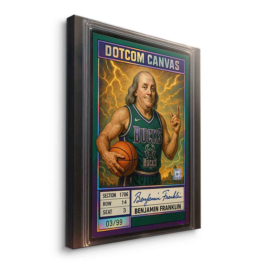 DOTCOMCANVAS® Benjamin Franklin Basketball Card Leinwandbild ohne Rahmen Seitenansicht