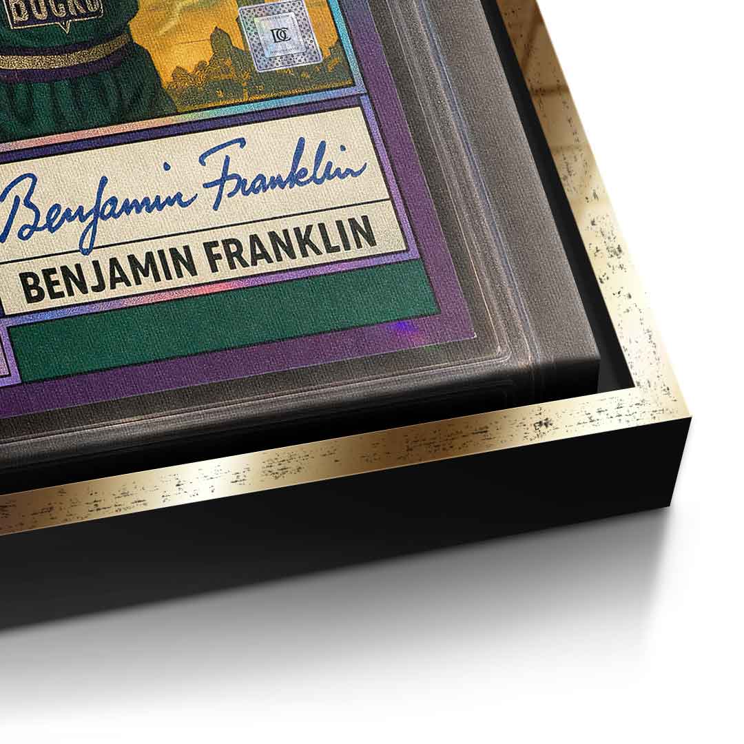 DOTCOMCANVAS® Benjamin Franklin Basketball Card Leinwandbild Detailansicht goldener Rahmen