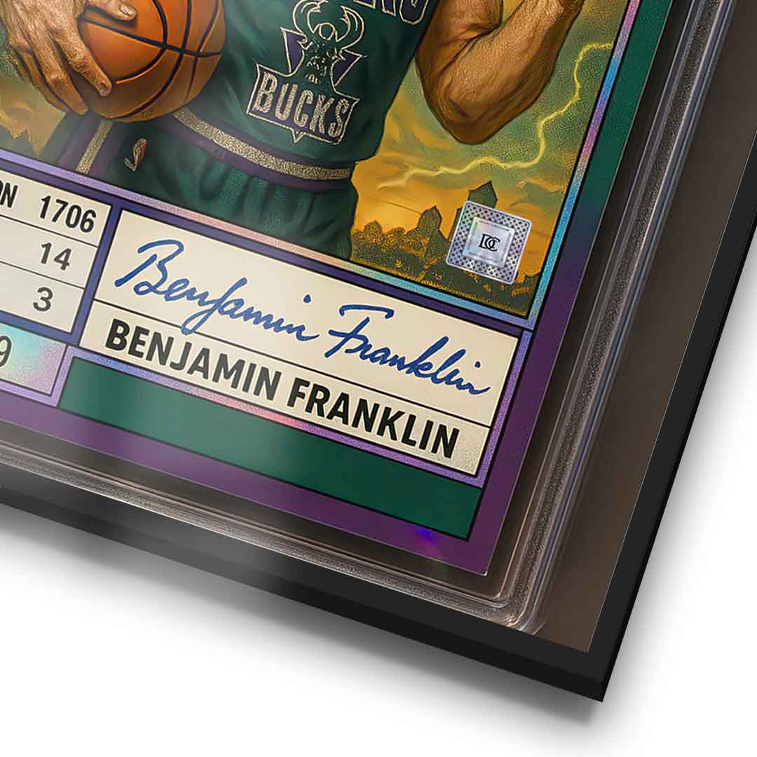 DOTCOMCANVAS® Benjamin Franklin Basketball Card Poster Rahmen Detailansicht