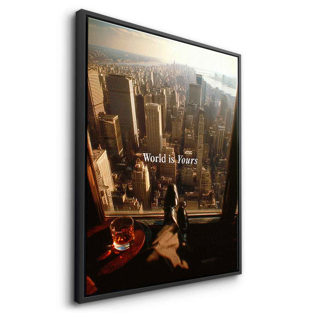 DOTCOMCANVAS World is Yours Leinwandbild Schwarz Rahmen Seitenansicht