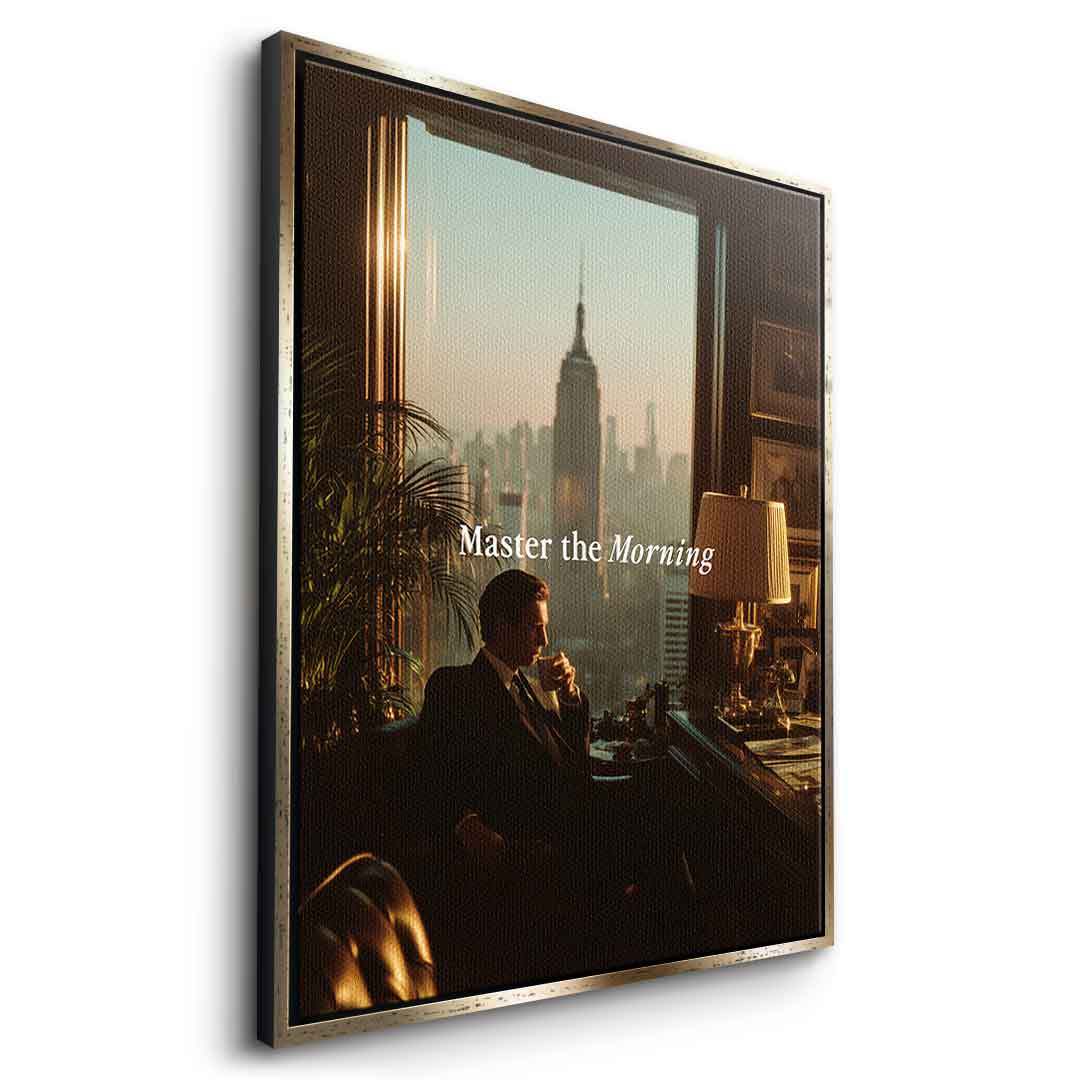 DOTCOMCANVAS Master the Morning Leinwandbild Gold Rahmen Seitenansicht