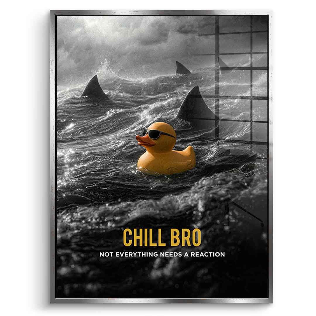 Acrylglasbild Chill Bro mit silbernem Rahmen – Humor Surreal