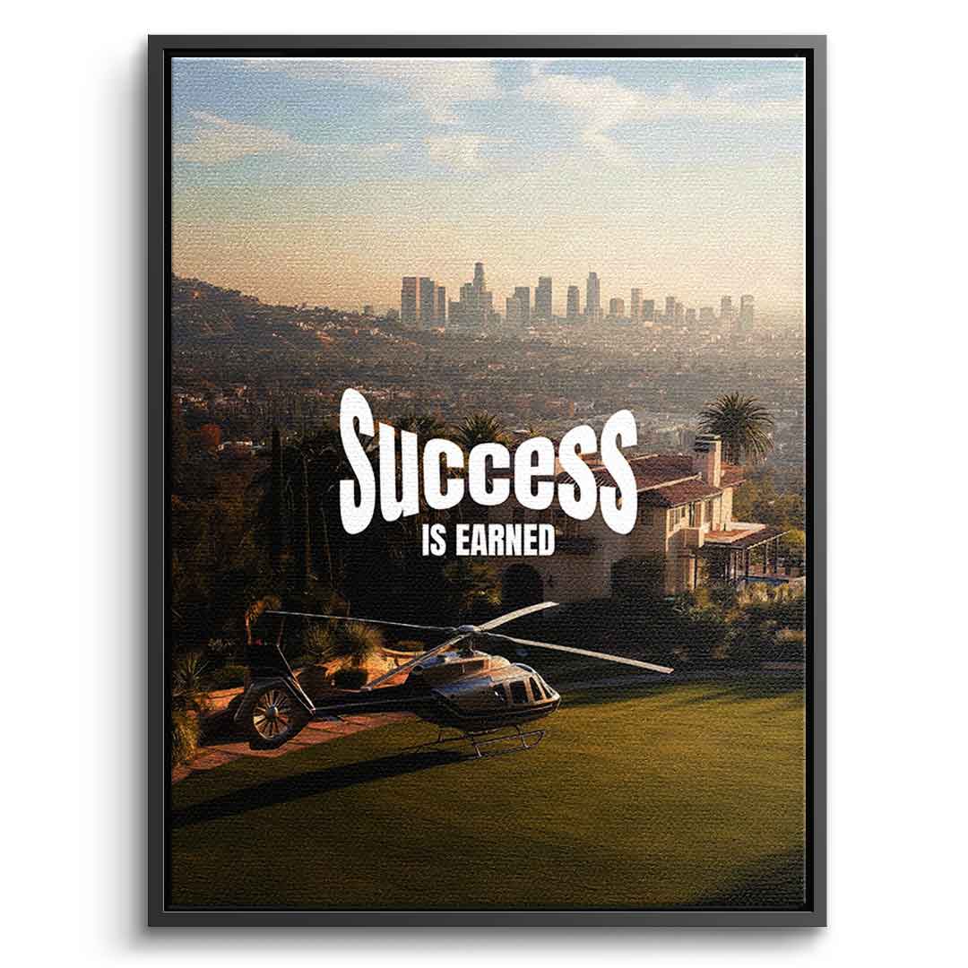 DOTCOMCANVAS Success is Earned Leinwandbild im Schweberahmen Schwarz Hochformat