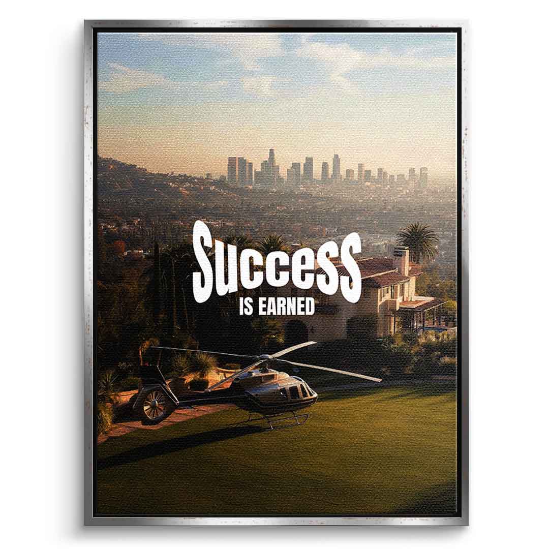 DOTCOMCANVAS Success is Earned Leinwandbild im Schweberahmen Silber Hochformat