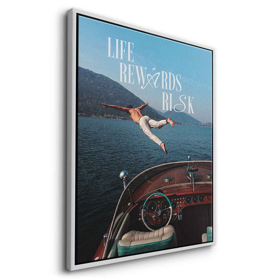 DOTCOMCANVAS Life Rewards Risk Leinwandbild Seitenansicht silberner Rahmen