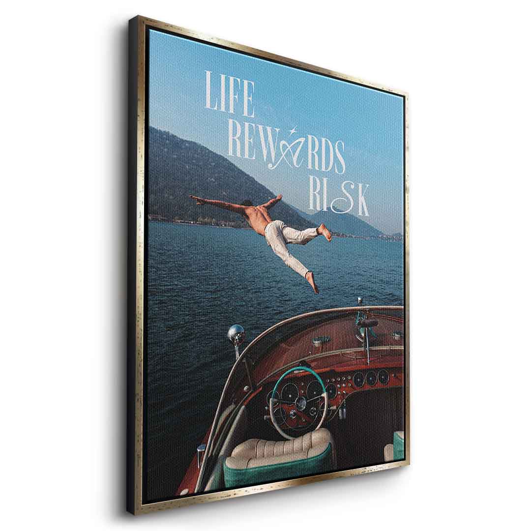 DOTCOMCANVAS Life Rewards Risk Leinwandbild Seitenansicht goldener Rahmen