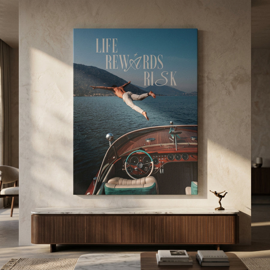 DOTCOMCANVAS Life Rewards Risk Leinwandbild im Wohnraum Mockup