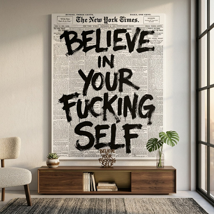 Believe in your f***ing self - Raum Mockup Leinwand