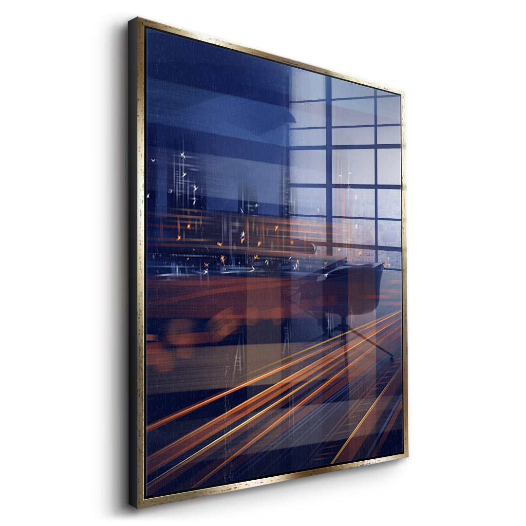 A City Night Permeated with Light Acrylglasbild Seitenansicht goldener Rahmen