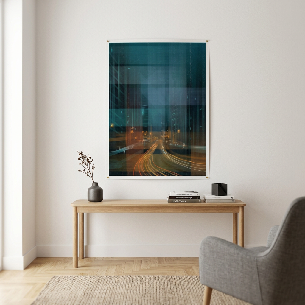 City in the Rhythm of Light Poster Raum-Mockup