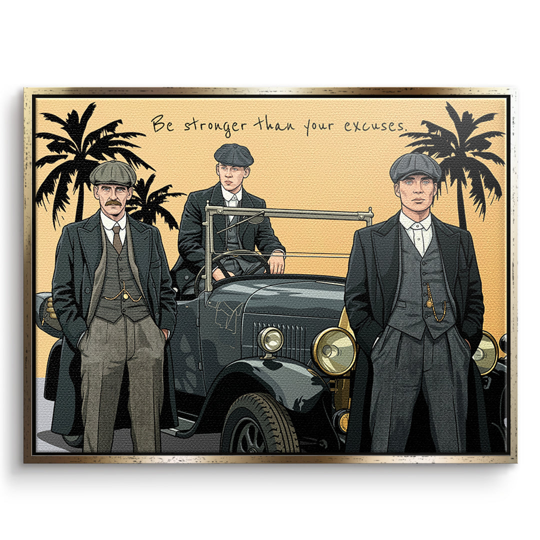 DOTCOMCANVAS Be stronger than your excuses Leinwandbild Vorderansicht goldener Rahmen