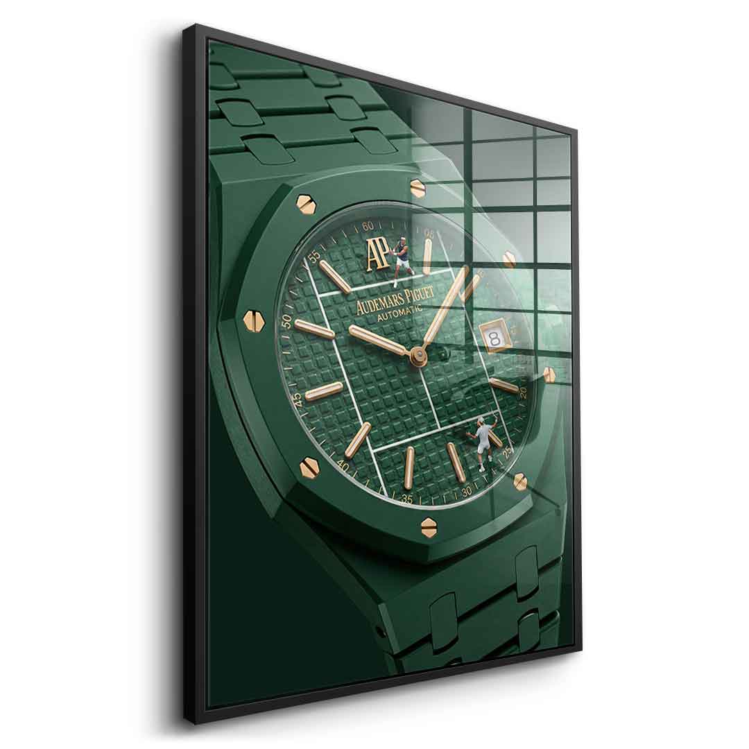 Luxury Timepiece – Tennis Acrylglasbild Seitenansicht Schwarzer Rahmen