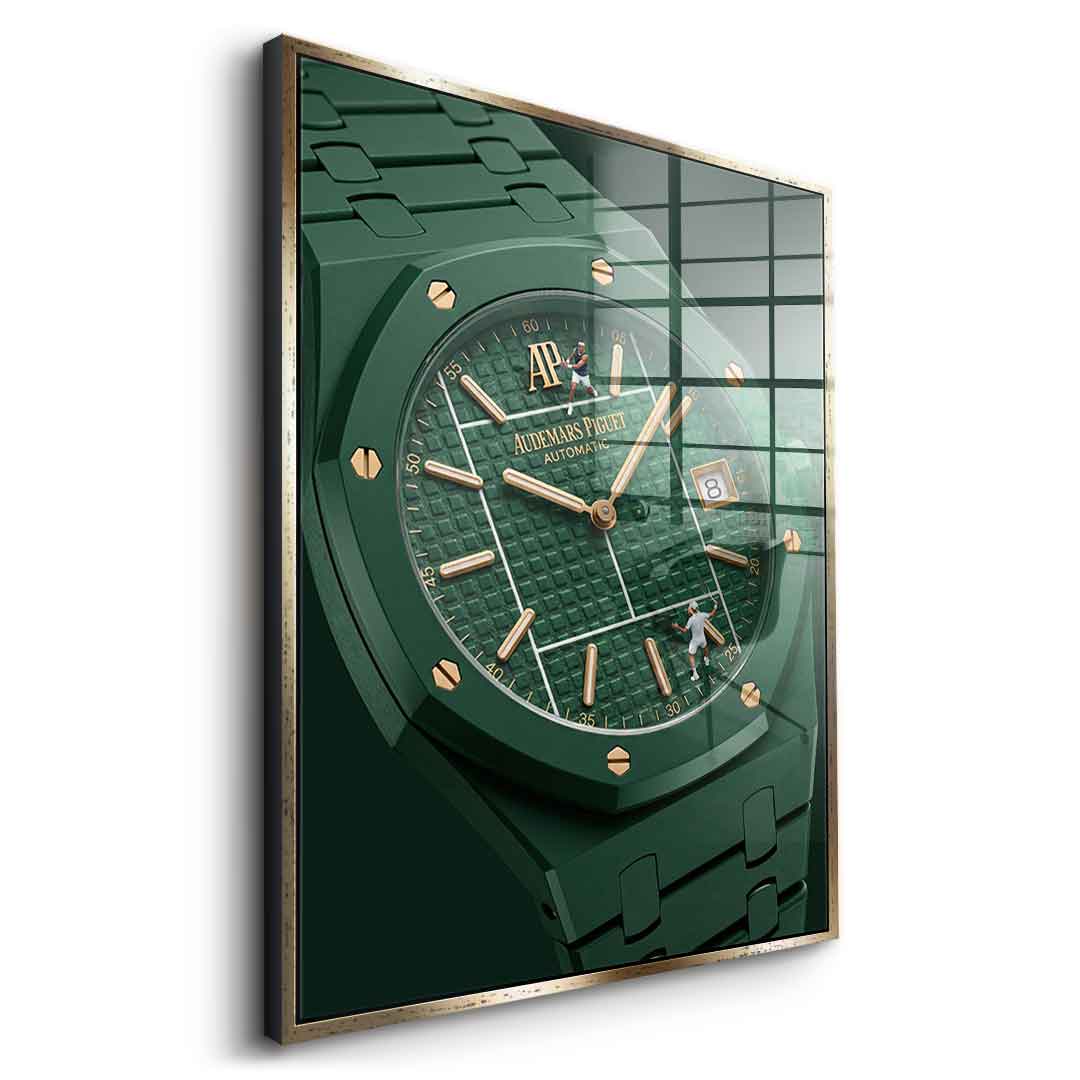 Luxury Timepiece – Tennis Acrylglasbild Seitenansicht Silberner Rahmen
