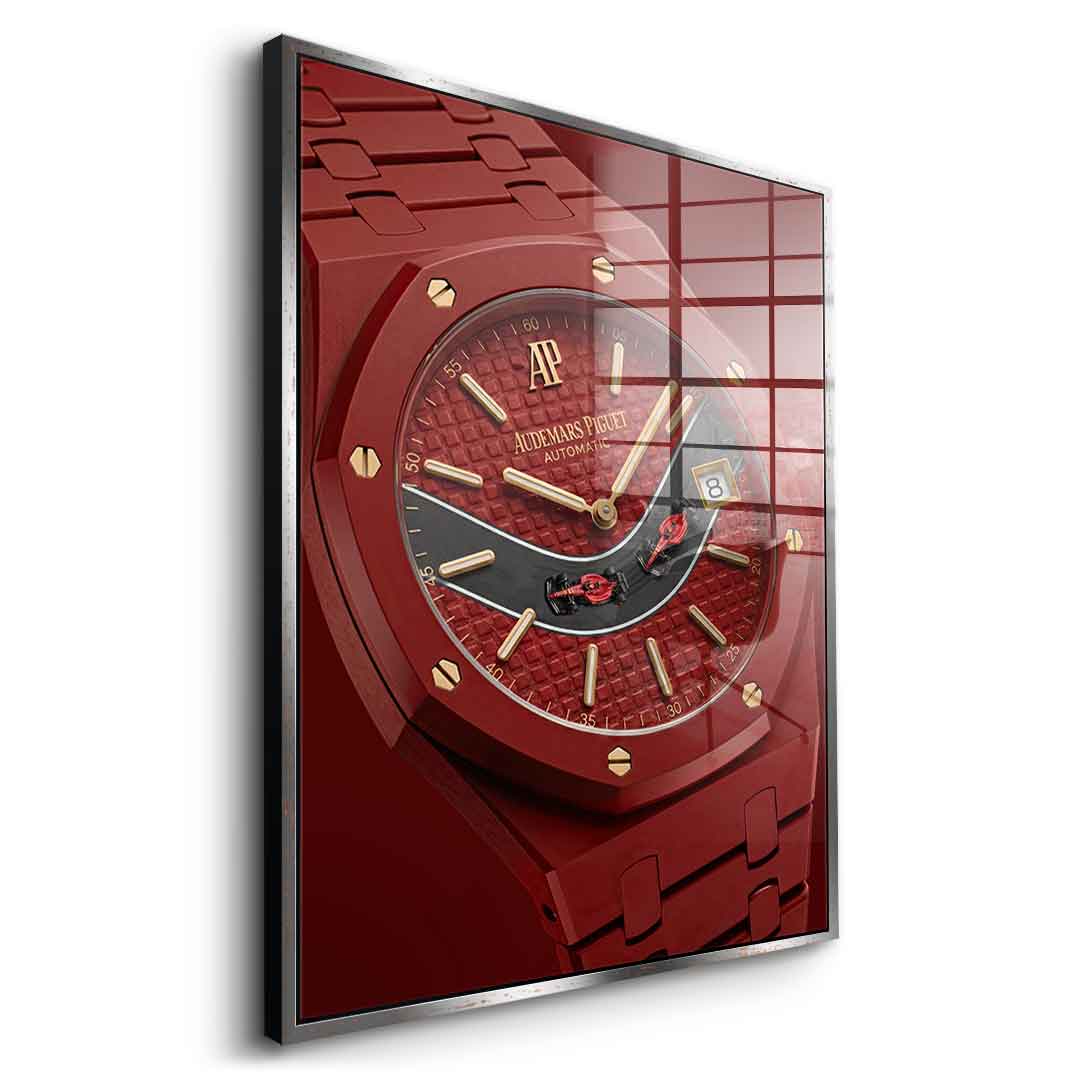 Luxury Timepiece Formula 1 Acrylglasbild Seitenansicht goldener Rahmen