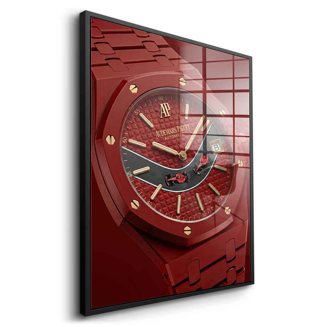 Luxury Timepiece Formula 1 Acrylglasbild Seitenansicht schwarzer Rahmen