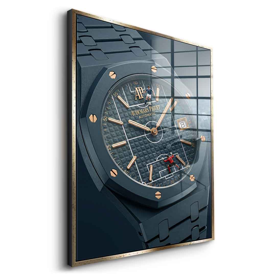 Luxury Timepiece – Football Acrylglasbild Seitenansicht Silber