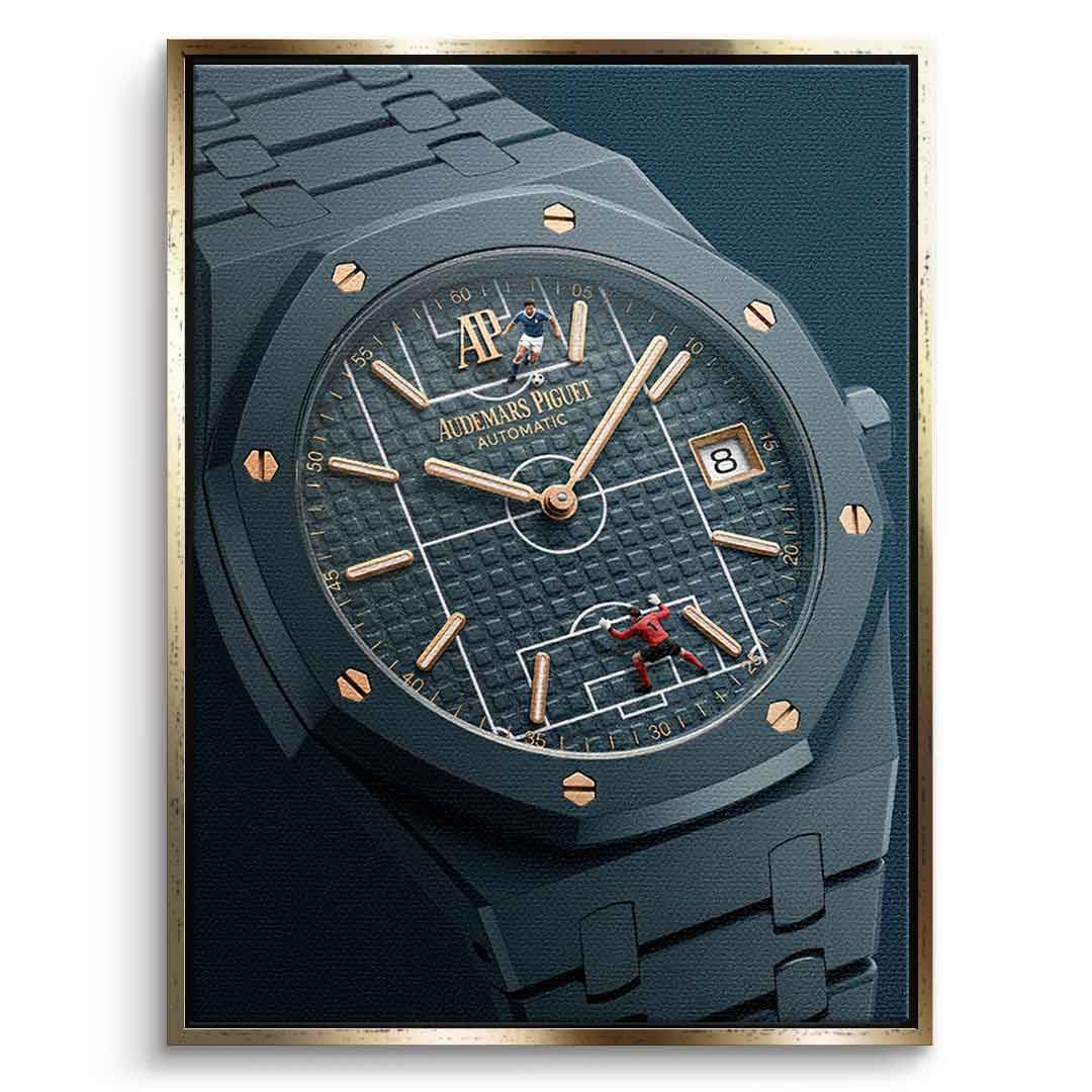 Luxury Timepiece – Football Leinwandbild Gold Rahmen