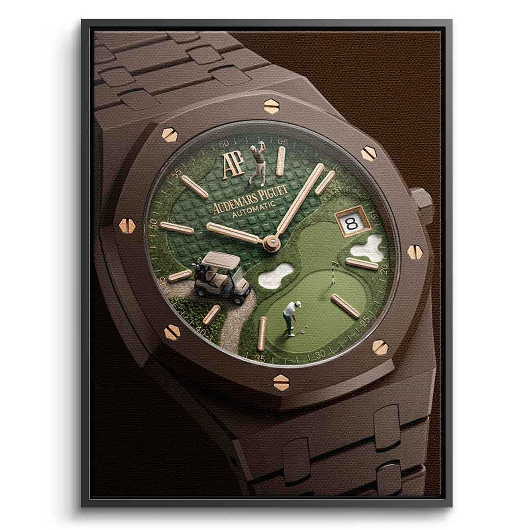 Luxury Timepiece – Golf Leinwandbild Silberner Rahmen