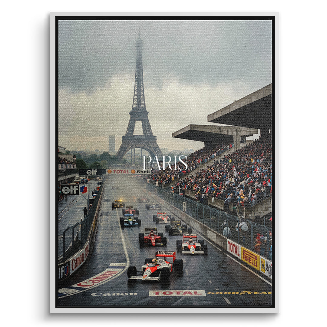 Paris F1 Leinwandbild – Weißer Rahmen