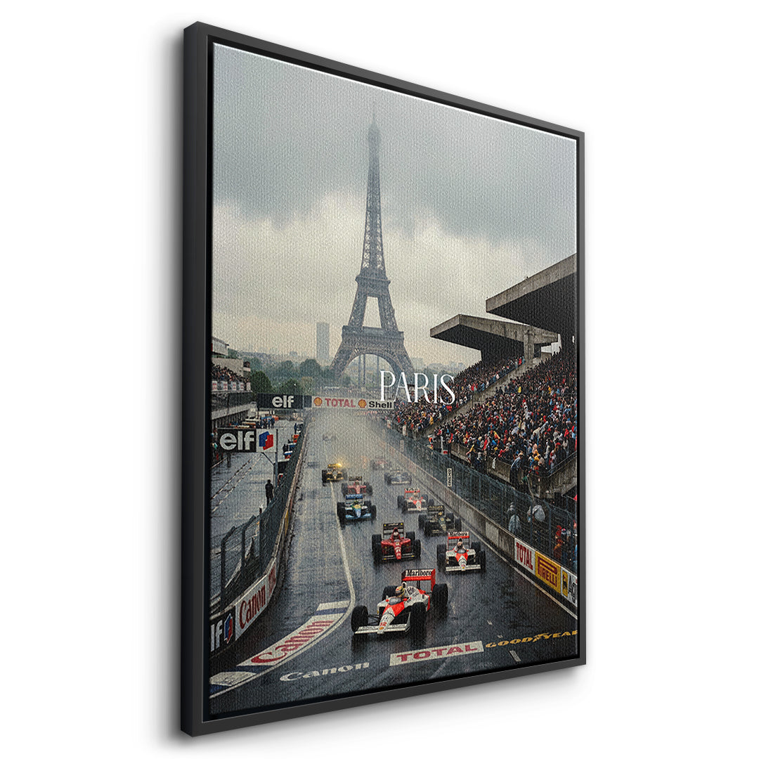 Paris F1 Leinwandbild – Seitenansicht schwarzer Rahmen