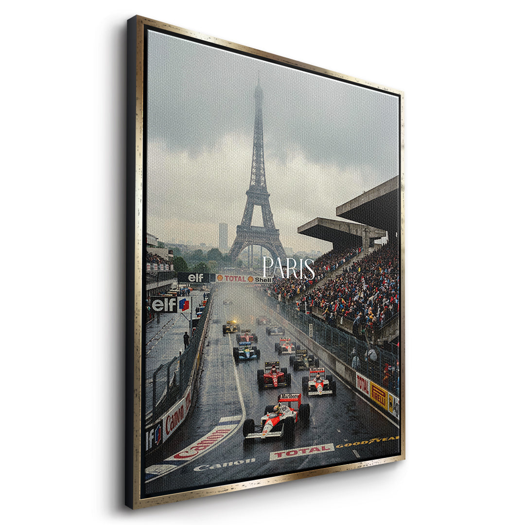 Paris F1 Leinwandbild – Seitenansicht goldener Rahmen
