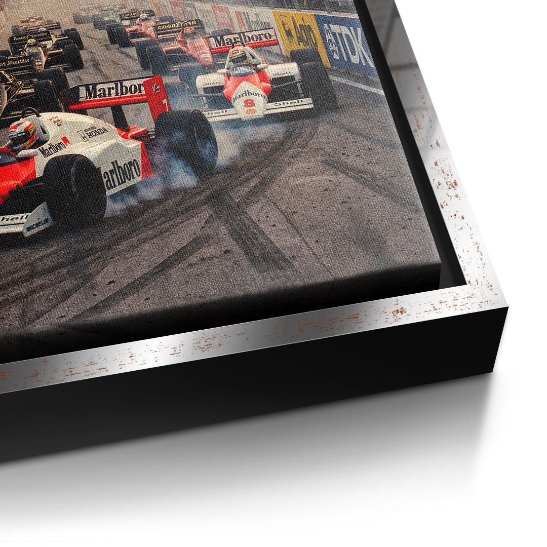 DOTCOMCANVAS Barcelona F1 Leinwandbild Detailansicht mit Silberrahmen