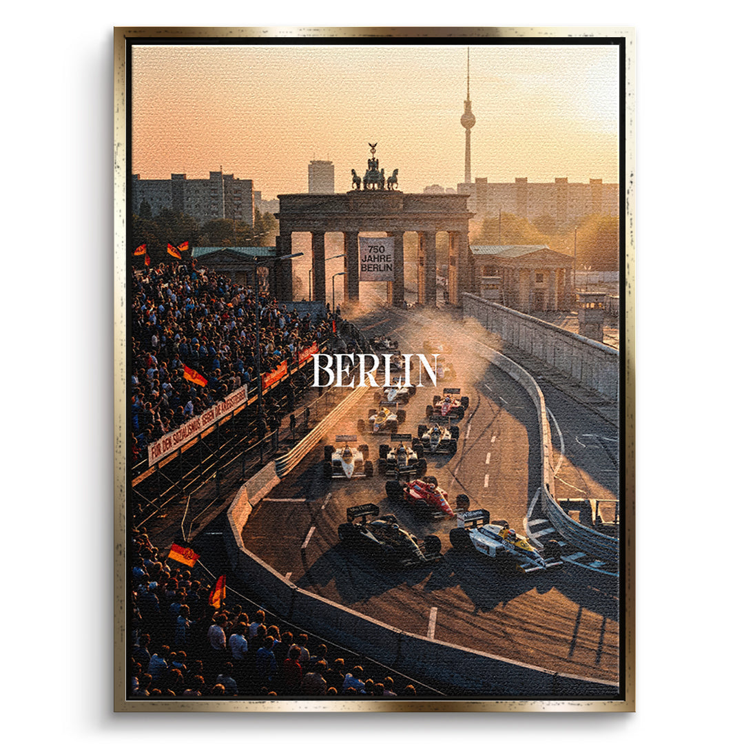 DOTCOMCANVAS Berlin F1 Leinwandbild Vorderansicht mit Goldrahmen