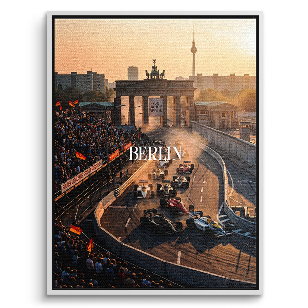 DOTCOMCANVAS Berlin F1 Leinwandbild Vorderansicht mit weißem Rahmen