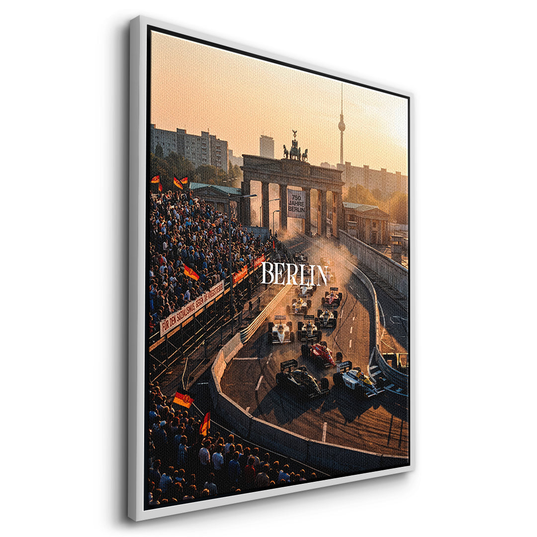 DOTCOMCANVAS Berlin F1 Leinwandbild Seitenansicht mit weißem Rahmen