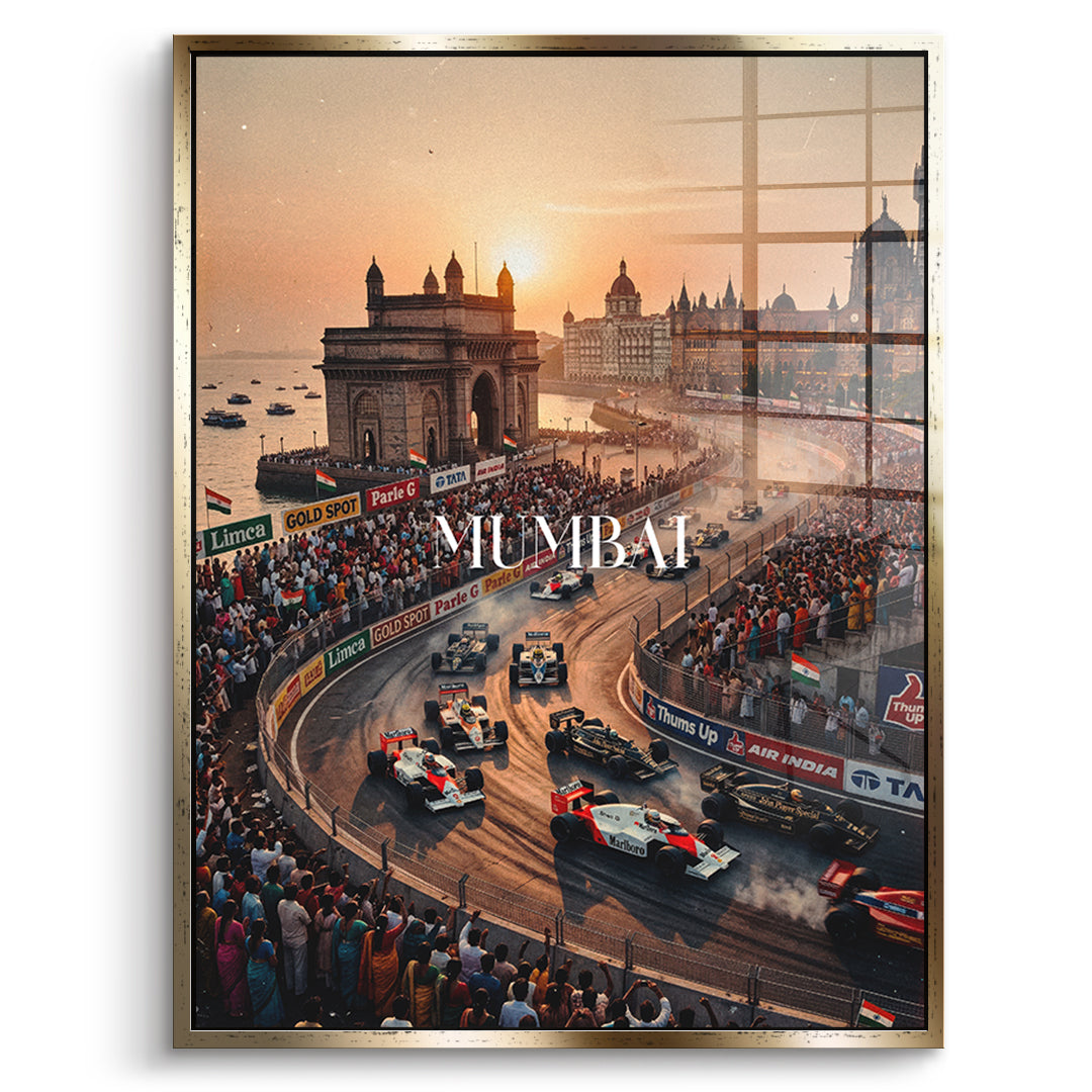 Mumbai F1 Acrylglas Goldener Rahmen