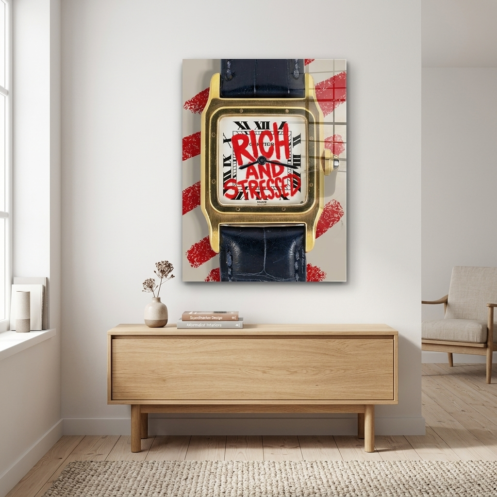 Rich and Stressed Watch Graffiti Acrylglas Raum-Mockup