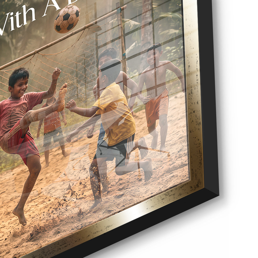 DOTCOMCANVAS 3631 Dream Football Acrylglasbild Detailansicht Goldener Rahmen