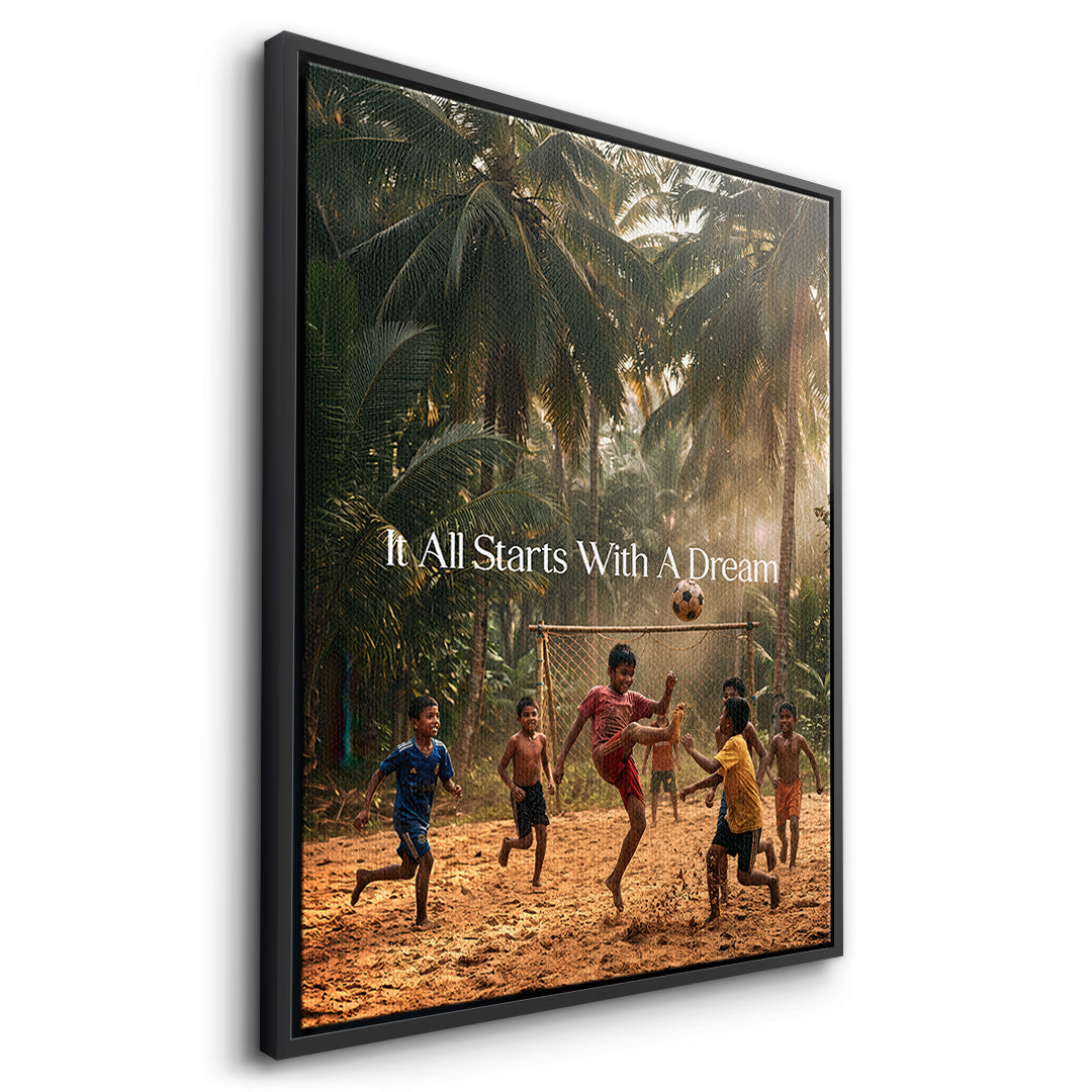 DOTCOMCANVAS 3631 Dream Football Leinwandbild Seitenansicht Schwarzer Rahmen