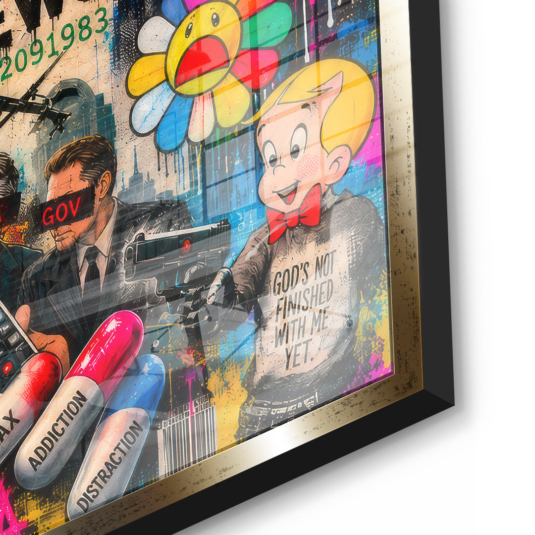 DOTCOMCANVAS THE WORLD IS GOING CRAZY Acrylglasbild Detailansicht goldener Rahmen