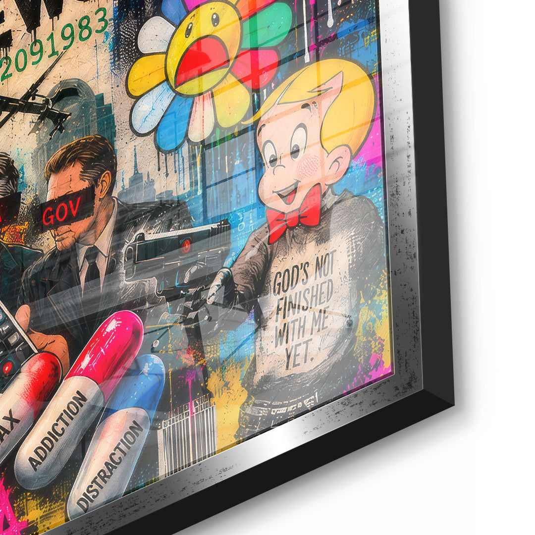 DOTCOMCANVAS THE WORLD IS GOING CRAZY Acrylglasbild Detailansicht silberner Rahmen
