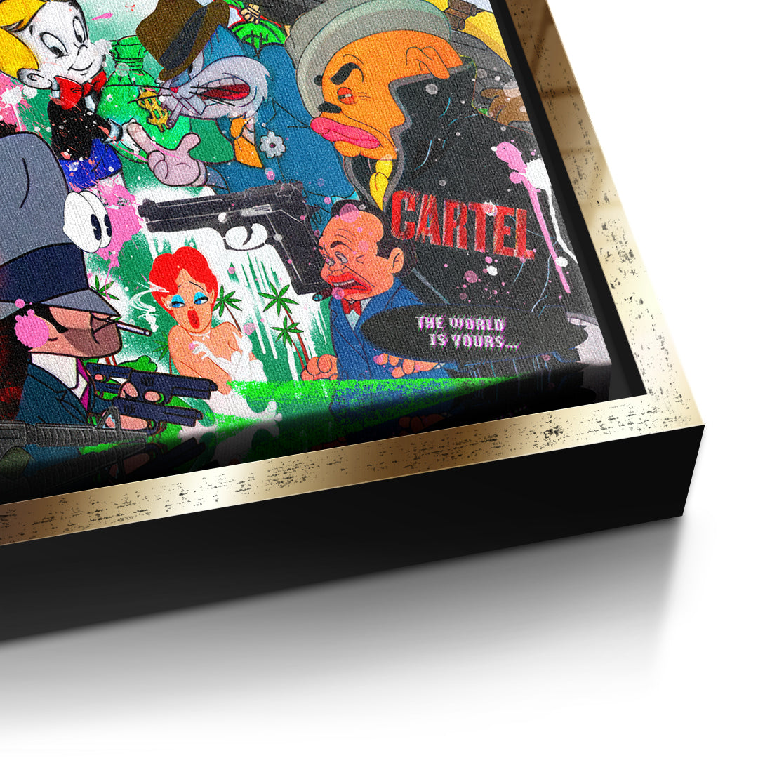 DOTCOMCANVAS Cartoon Cartel Leinwandbild Detailansicht mit goldenem Rahmen