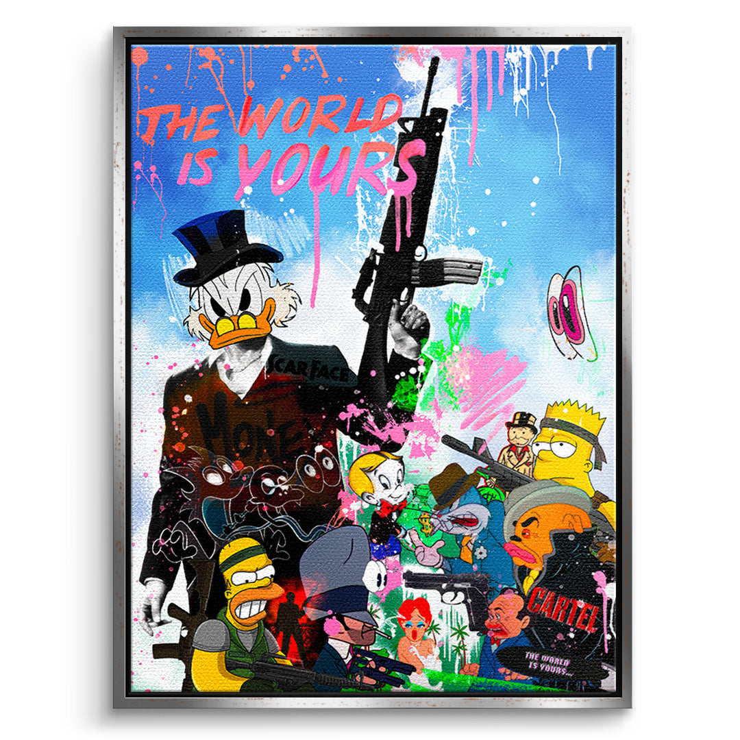 DOTCOMCANVAS Cartoon Cartel Leinwandbild Vorderansicht mit silbernem Rahmen