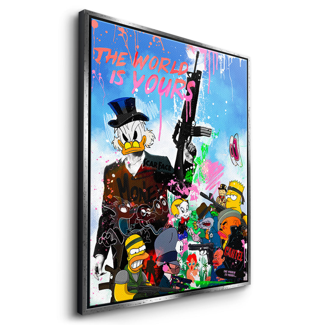 DOTCOMCANVAS Cartoon Cartel Leinwandbild Seitenansicht mit silbernem Rahmen