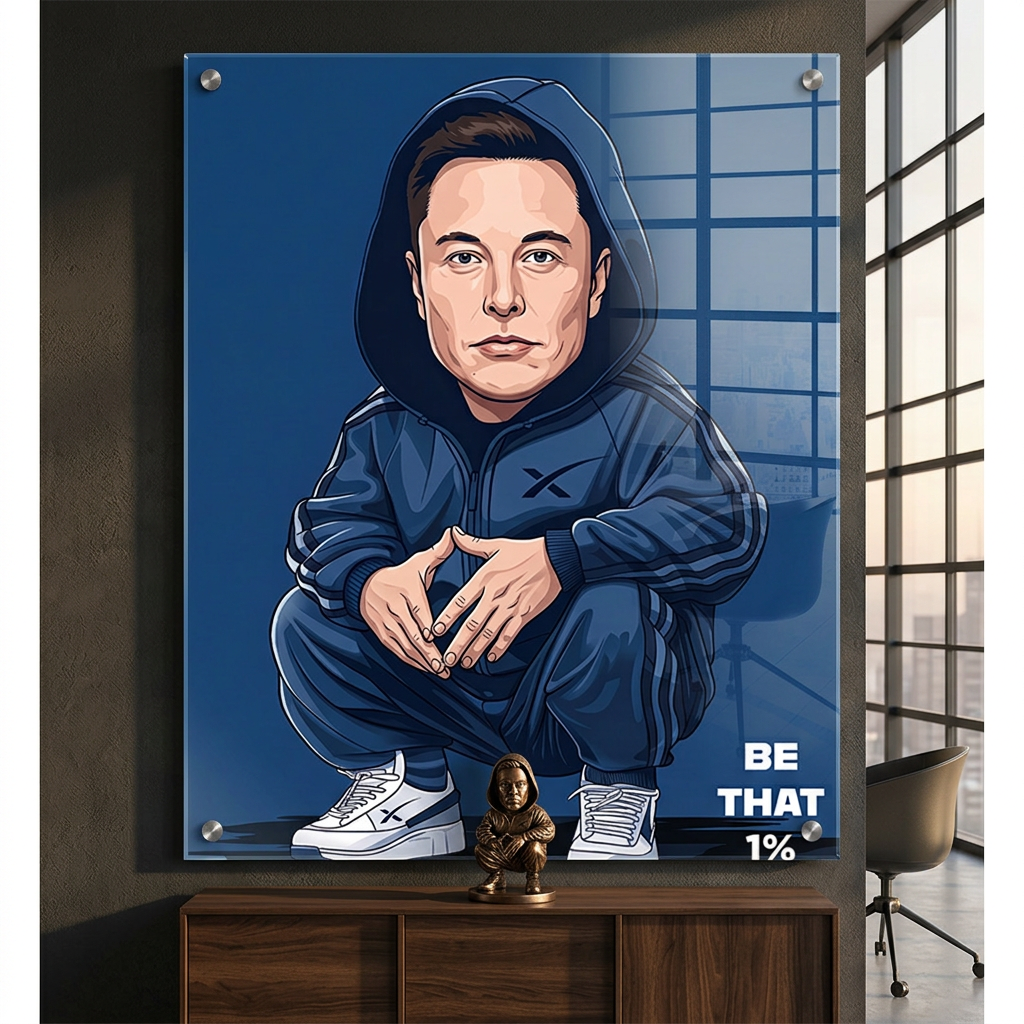DOTCOMCANVAS Elon Musk Swag Acrylglas in modernem Wohnzimmer