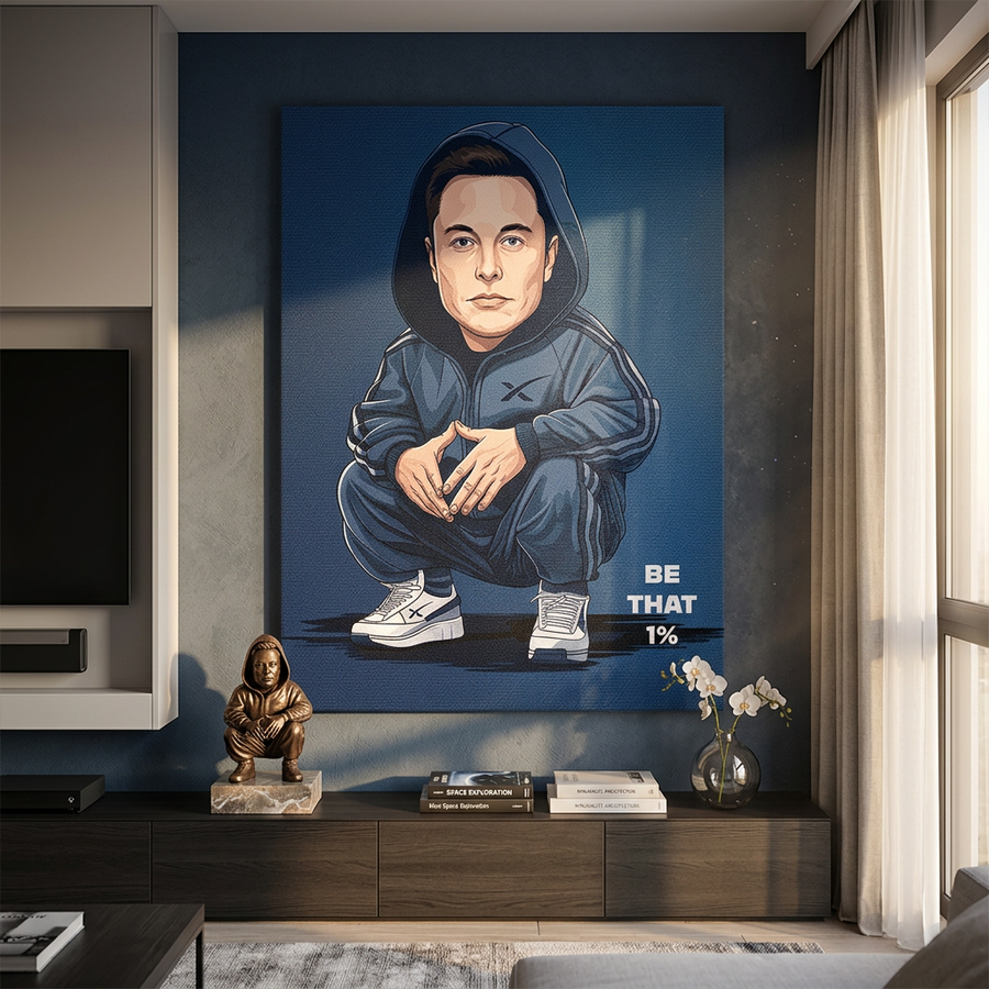 DOTCOMCANVAS Elon Musk Swag Leinwand in modernem Wohnzimmer
