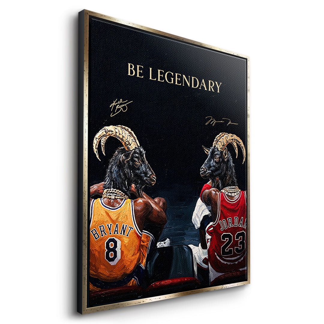 Two GOAT Leinwand Seitenansicht goldener Rahmen