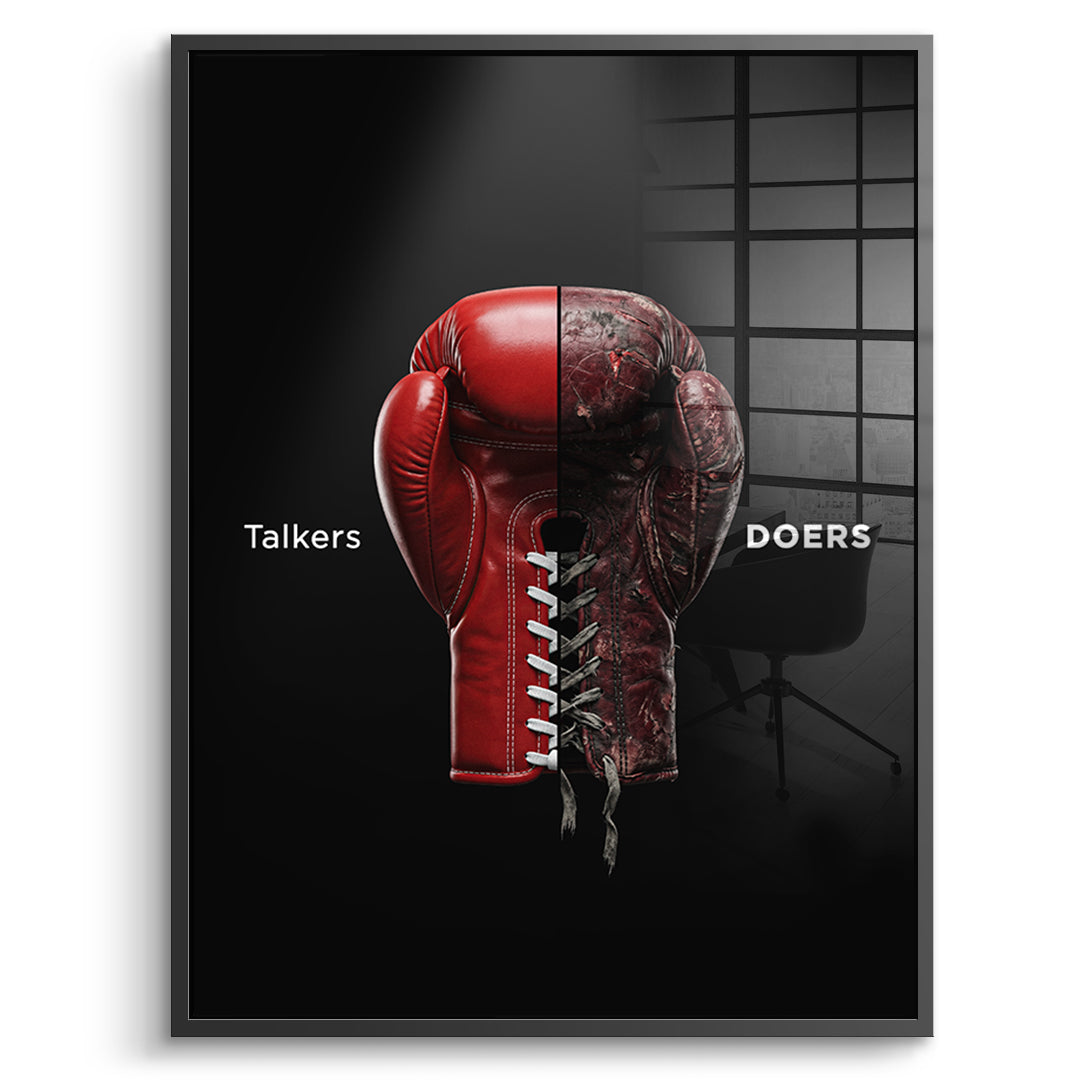 DOTCOMCANVAS Acrylglasbild Talkers Vs Doers Boxing im schwarzen Premium-Rahmen