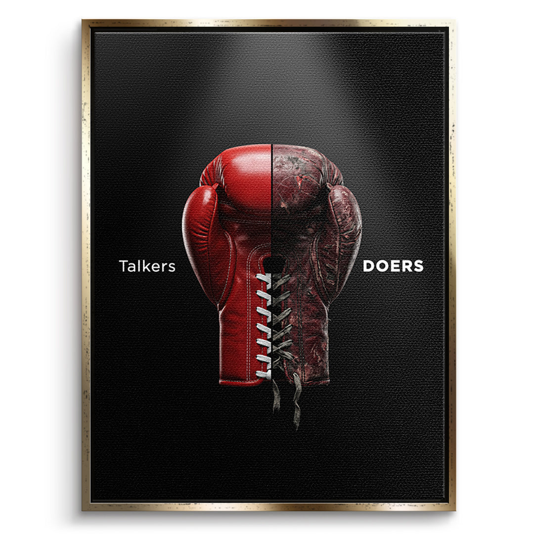 DOTCOMCANVAS Leinwandbild Talkers Vs Doers Boxing im goldenen Premium-Rahmen