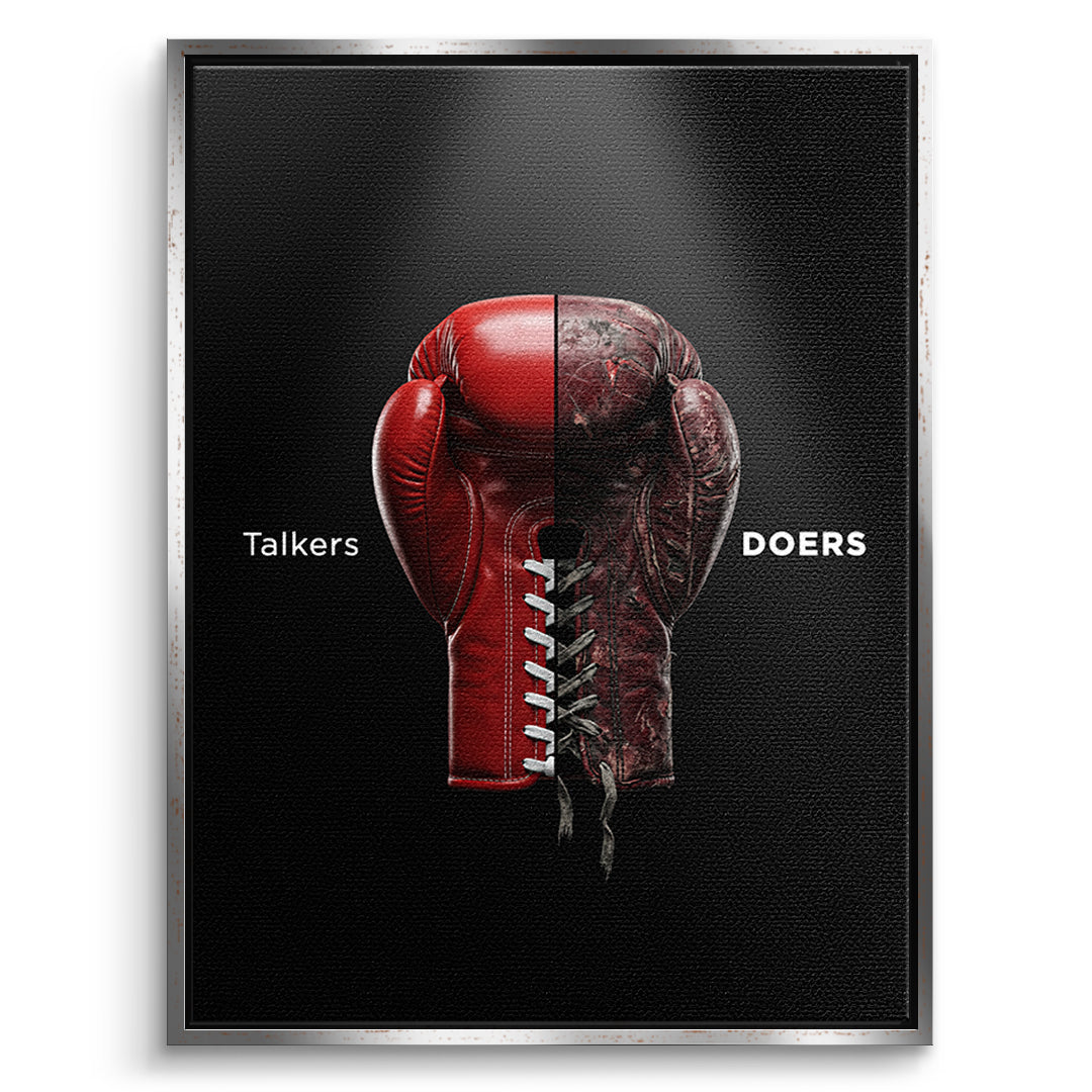 DOTCOMCANVAS Leinwandbild Talkers Vs Doers Boxing im silbernen Premium-Rahmen