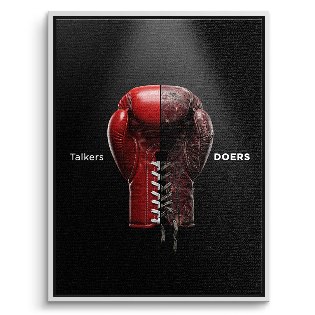 DOTCOMCANVAS Leinwandbild Talkers Vs Doers Boxing im weißen Premium-Rahmen