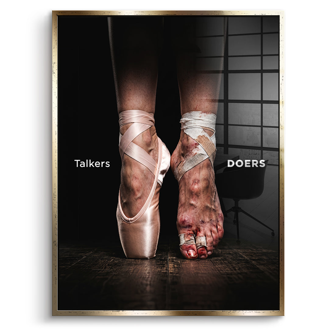 DOTCOMCANVAS Acrylglasbild Talkers Vs Doers Ballet im goldenen Premium-Rahmen