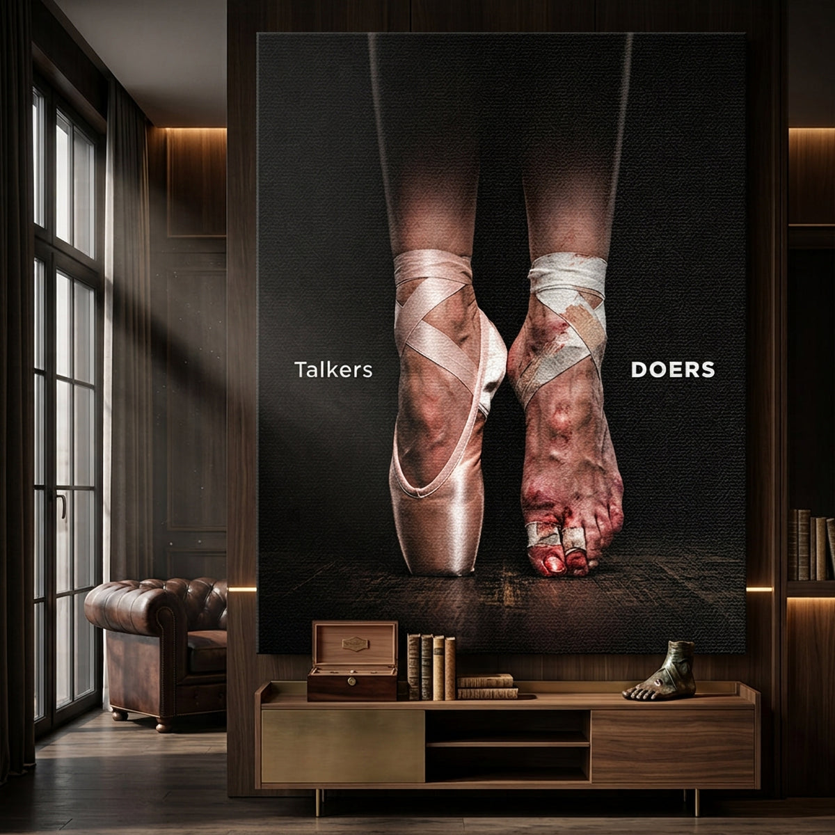 Leinwandbild Talkers Vs Doers Ballet an der Wand eines modernen Wohnraums